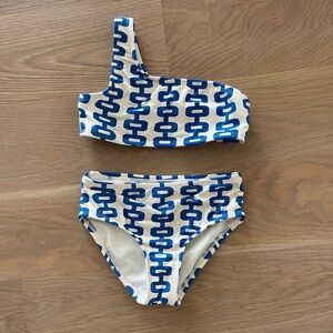 Kids Swimwear One-Shoulder Bikini Set - Blue and Cream